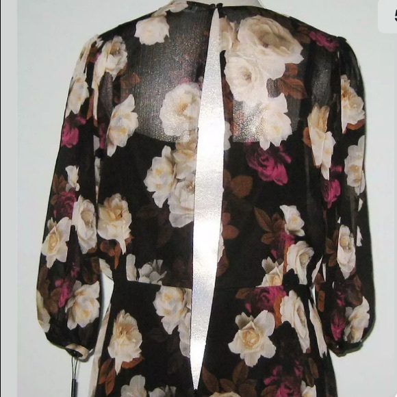 Calvin Klein Black Floral V Neck Ruffle Dress - Picture 8 of 9